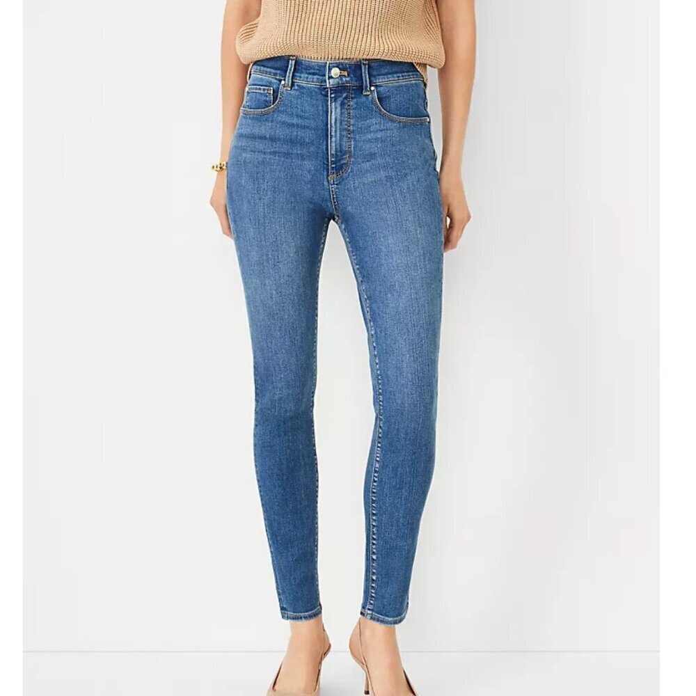 Ann Taylor Loft Curvy High Waist High Rise Skinny Ankle Dark Wash Jeans Size 2 - Picture 2 of 10